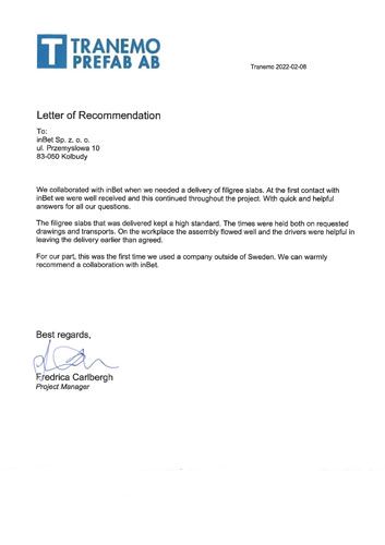 Letter of recommendation Tranemo
