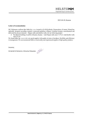 Letter of recommendation Helstomm